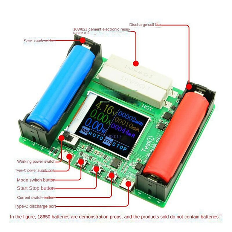18650 LCD Dijital Lityum Pil Kapasitesi Ölçüm Test Cihazı Modülü18650 LCD Dijital Lityum Pil Kapasitesi Ölçüm Test Cihazı Modülü