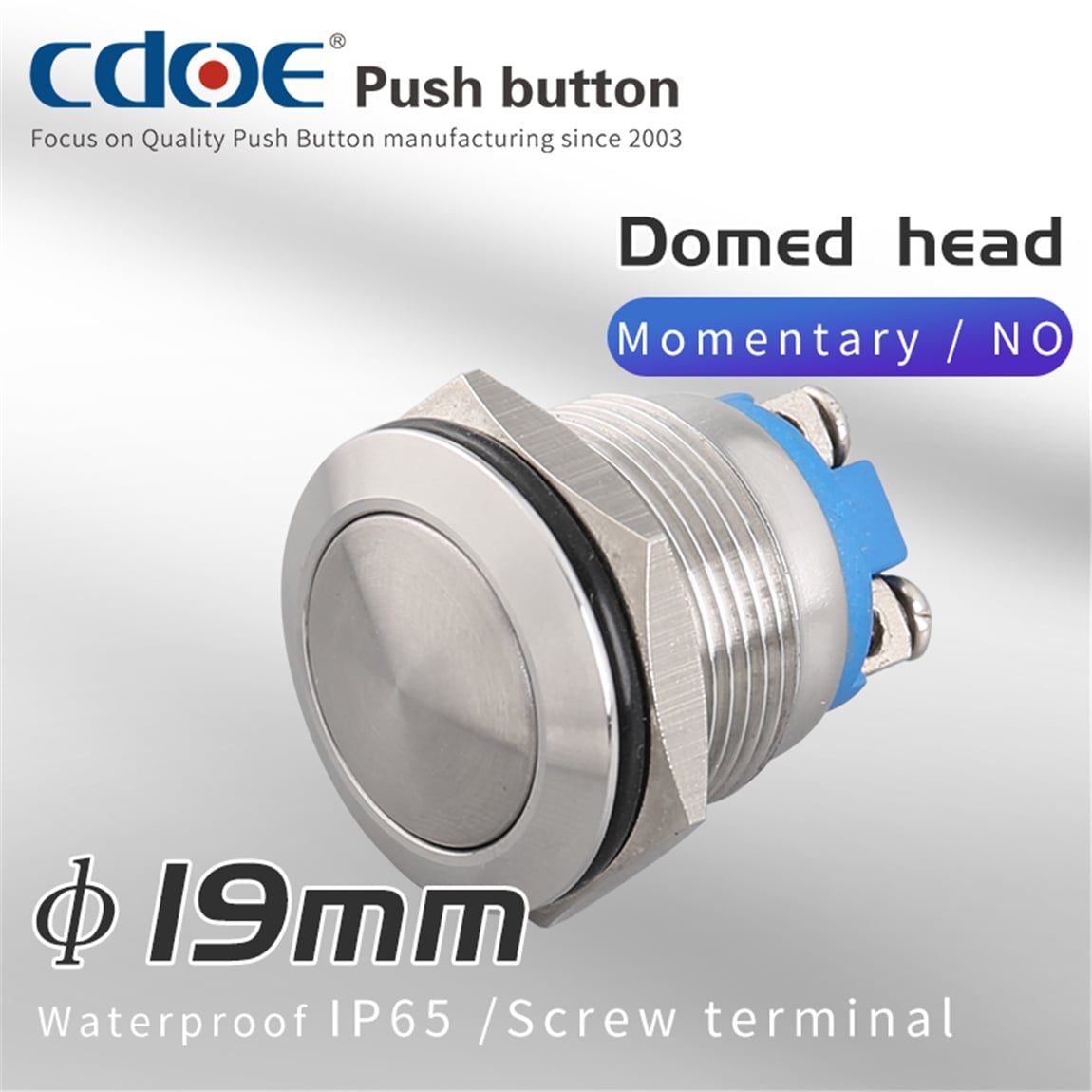 19mm Metal Buton Bombe Paslanmaz/Çelik IP65 5A 250VAC 2P 1No