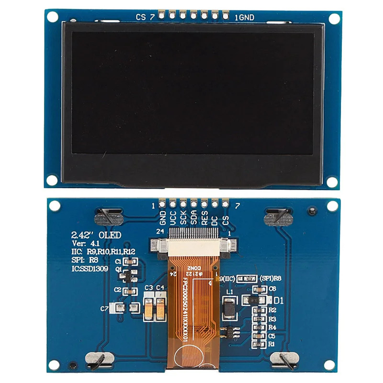 2.42 inç VER 4.1 128x64 SSD1309 7 Pinli SPI/I2C OLED LCD Ekran Modülü - Lehimli2.42 İnç SSD1309 128x64 OLED Ekran | Robo Dünya