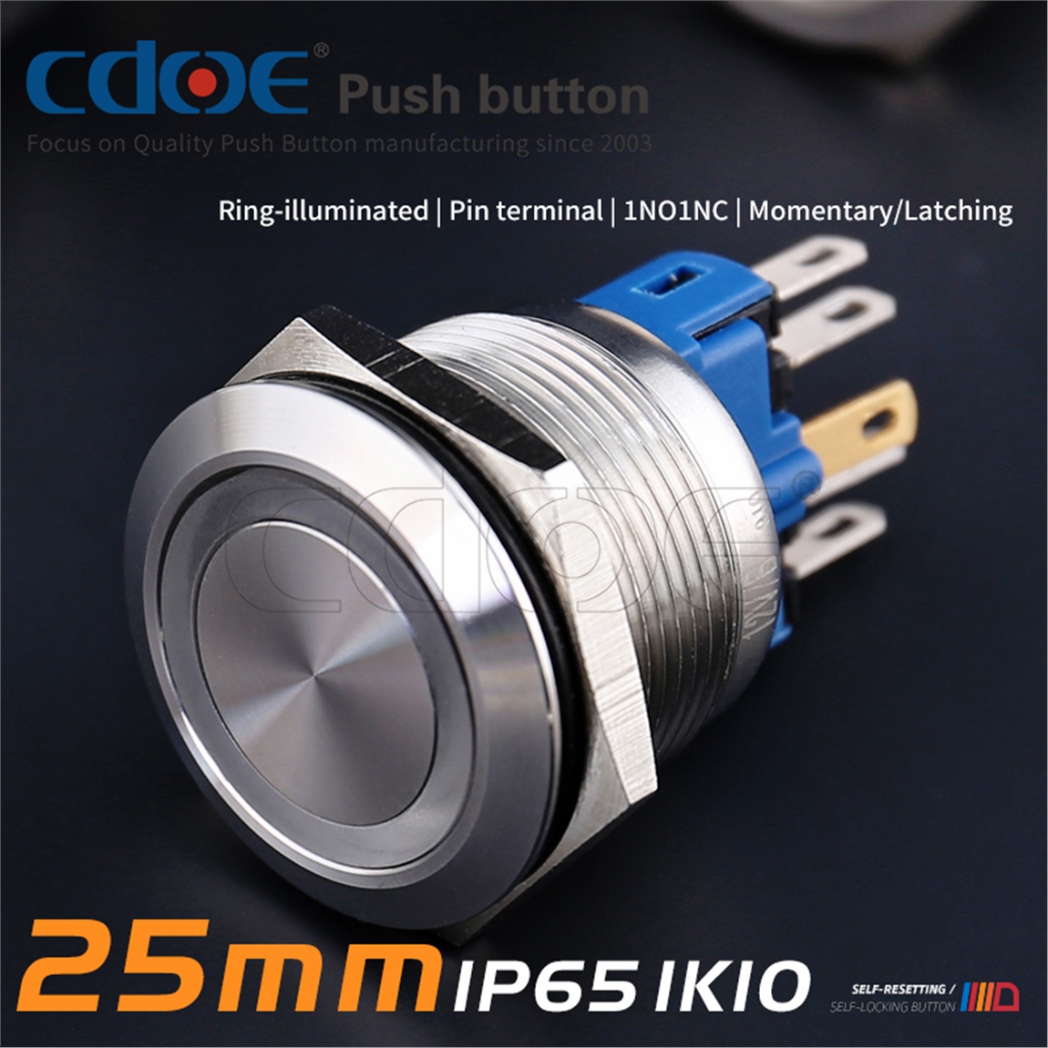 25mm Metal Buton Paslanmaz/Çelik IP65 10V-30V Kırmızı