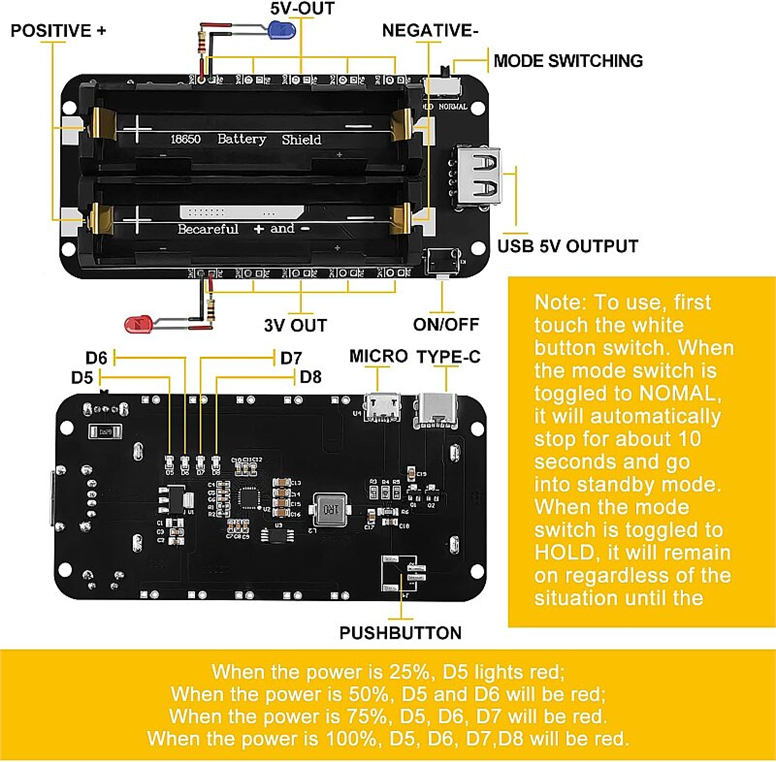 2'li Anahtarlı 18650 Lityum Pil Yuvası V8 Mikro USB2'li Anahtarlı 18650 Lityum Pil Yuvası V8 Mikro USB