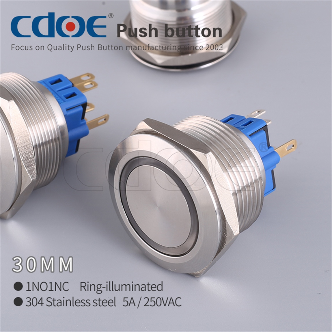 30mm Metal Buton Paslanmaz/Çelik IP65 Kırmızı 10V-30V Kırmızı