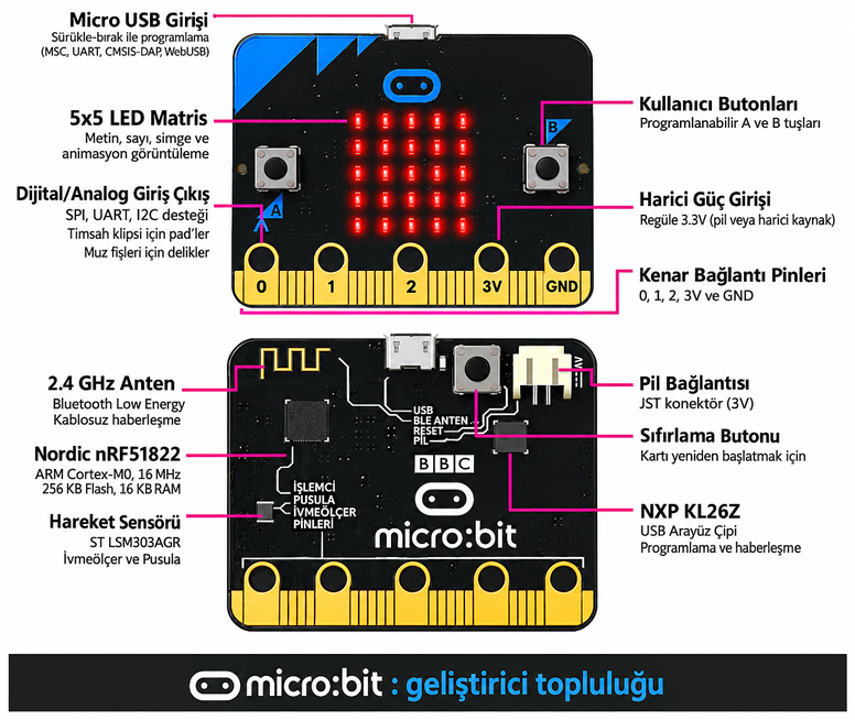 BBC micro:bit V1.5 Geliştirme Kartı – LED Matrisli Programlanabilir Eğitim KartıBBC micro:bit V1.5 LED Matrisli Eğitim Kartı | Robo Dünya
