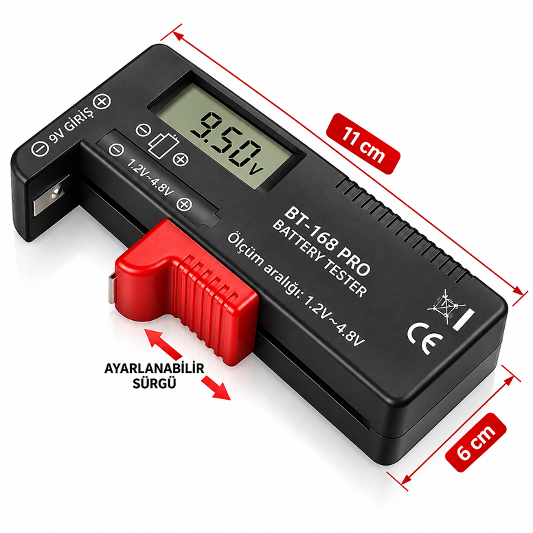 BT-168 PRO Dijital Pil ve Batarya Test Cihazı – 18650, 14500, 16340, 10440, AA, AAA, C, D ve 9V UyumluBT-168 PRO Dijital Pil ve Batarya Test Cihazı | Robo Dünya