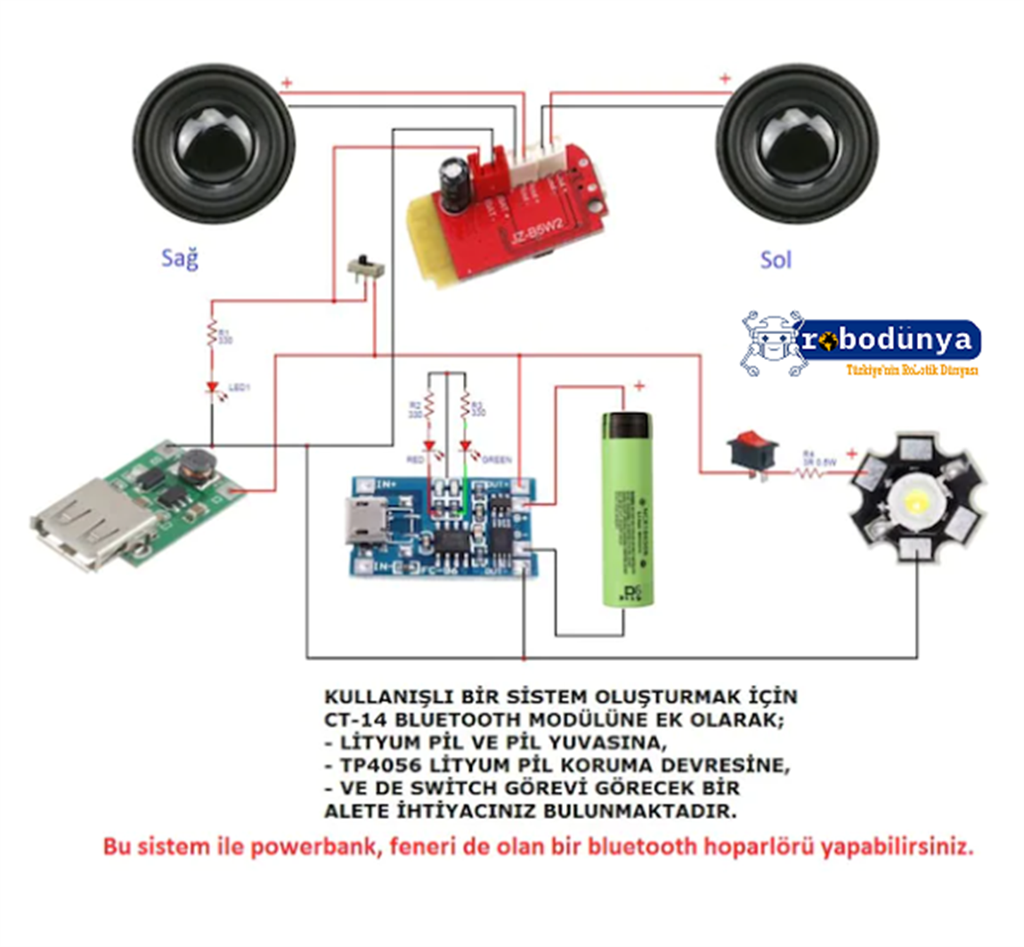 Ct14 Bluetooth Amfi Devresi 5V 2X5W Şarj Edilebilir Amfi ModülüCt14 Bluetooth Amfi Devresi 5V 2X5W Şarj Edilebilir Amfi Modülü | Robo Dünya