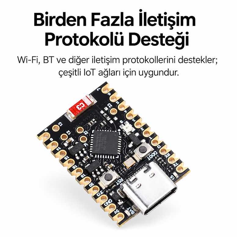 ESP32-C6 Super Mini WiFi 6 Bluetooth 5 BLE Geliştirme Kartı – RISC-V, USB Type-CESP32-C6 Super Mini WiFi 6 Type-C Kart | Robo Dünya