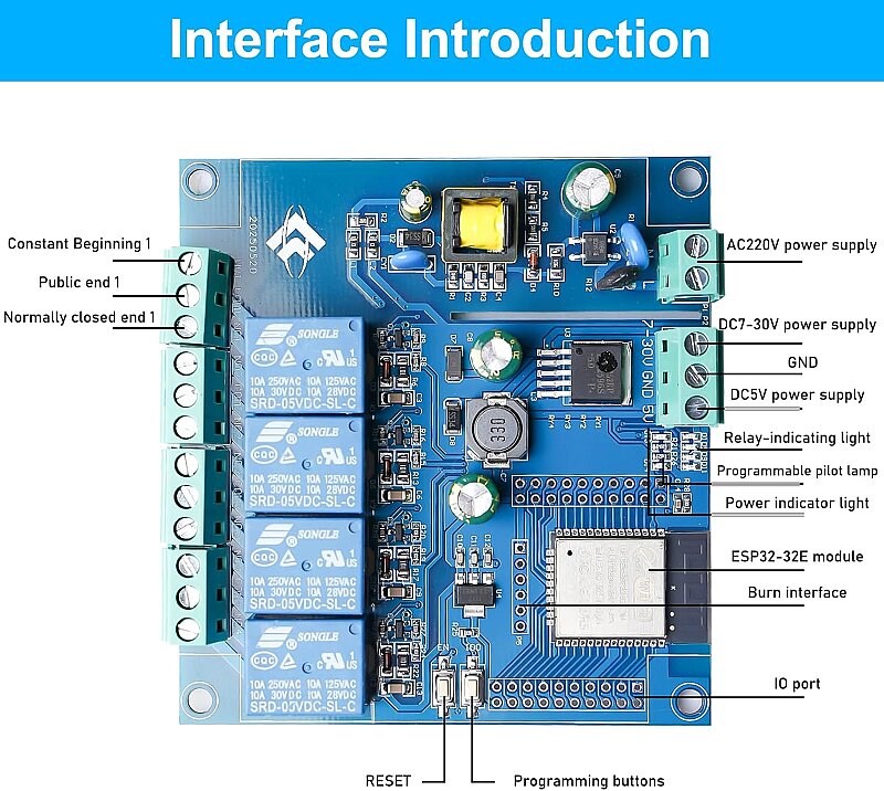 ESP32 WIFI Bluetooth AC 220V/DC 5-30V 4 KANAL Röle KartıESP32 WIFI Bluetooth AC 220V/DC 5-30V 4 KANAL Röle Kartı - Robo Dünya