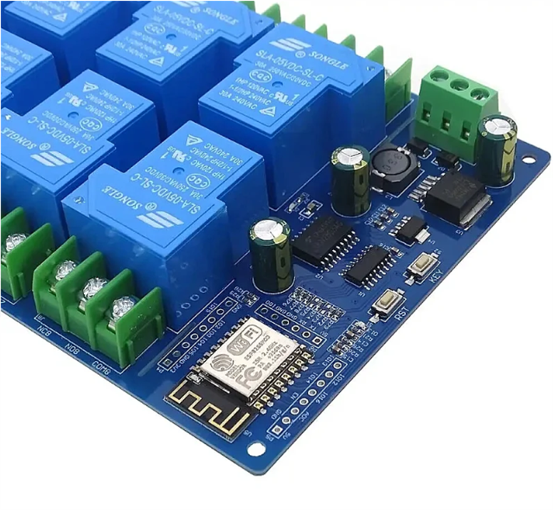 ESP8266 Wifi Geliştirme Kartı - 8 Kanal 30A Röleli Kablosuz Akıllı Ev Modülü (ESP-12F, DC 7-28V/5V)ESP8266 Wifi Geliştirme Kartı - 8 Kanal 30A Röleli Kablosuz Akıllı Ev Modülü (ESP-12F, DC 7-28V/5V)