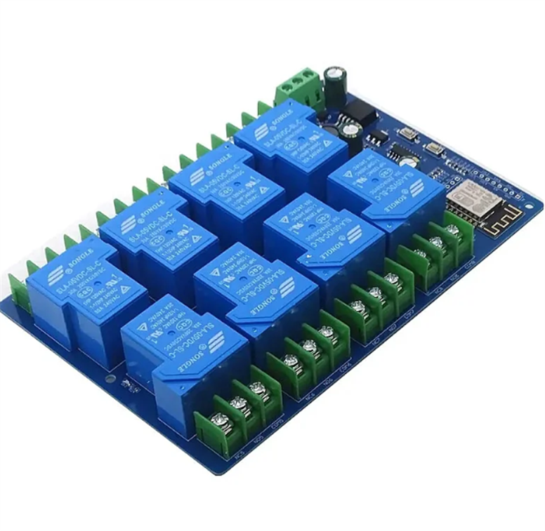 ESP8266 Wifi Geliştirme Kartı - 8 Kanal 30A Röleli Kablosuz Akıllı Ev Modülü (ESP-12F, DC 7-28V/5V)ESP8266 Wifi Geliştirme Kartı - 8 Kanal 30A Röleli Kablosuz Akıllı Ev Modülü (ESP-12F, DC 7-28V/5V)