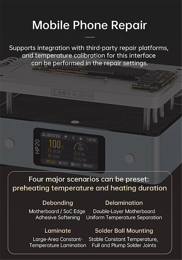 HP20 200W 350°C PD3.1 Type-C Mini PCB Ön Isıtma İstasyonu | Bluetooth & Mobil Uygulama DestekliHP20 200W 350°C PD3.1 Type-C Mini PCB Ön Isıtma İstasyonu | Bluetooth & Mobil Uygulama Destekli