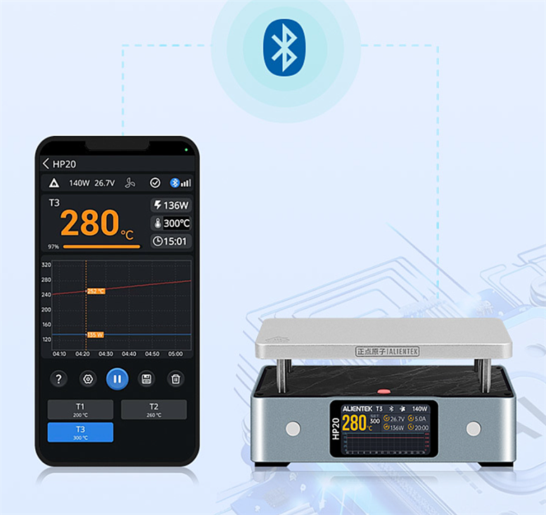 HP20 200W 350°C PD3.1 Type-C Mini PCB Ön Isıtma İstasyonu | Bluetooth & Mobil Uygulama DestekliHP20 200W 350°C PD3.1 Type-C Mini PCB Ön Isıtma İstasyonu | Bluetooth & Mobil Uygulama Destekli