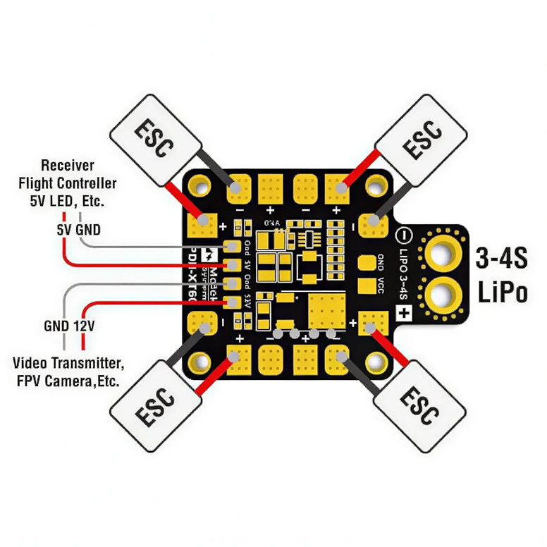 Matek PDB-XT60 w/ BEC 5V & 12V ESC Güç Dağıtım KartıMatek PDB-XT60 5V 12V BEC Güç Dağıtım Kartı | Robo Dünya