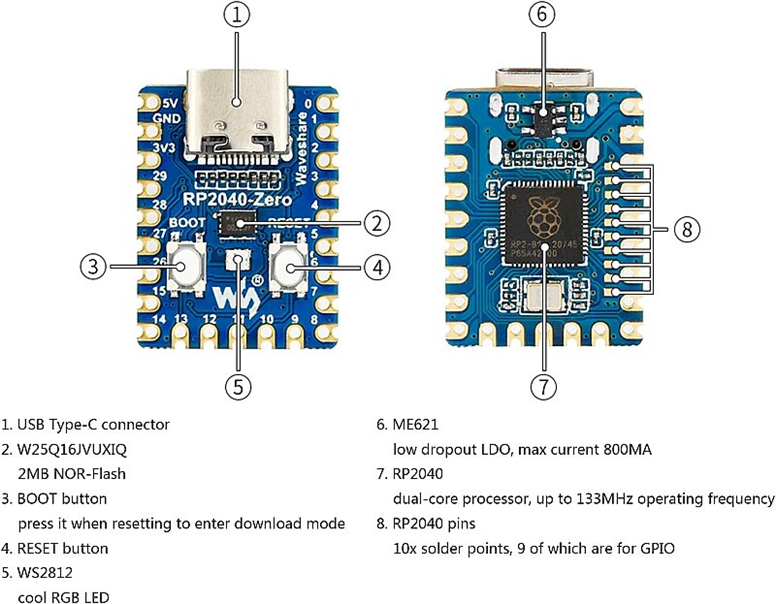 RP2040-Zero, Raspberry Pi RP2040 Tabanlı Mini Geliştirme KartıWaveshare RP2040-Zero Mini Geliştirme Kartı | Robo Dünya