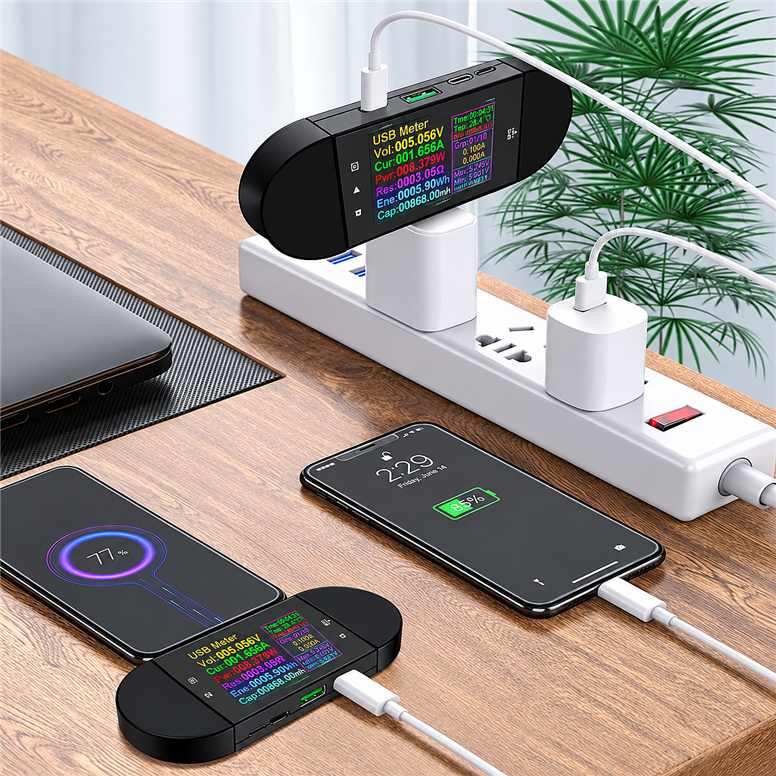 UD24 USB 2.4 Bluetooth Dijital Voltaj Akım Güç ve Kapasite Ölçer – DC 5.5 / Type-C / Micro USB Test CihazıUD24 Bluetooth USB DC Güç ve Kapasite Ölçer | Robo Dünya