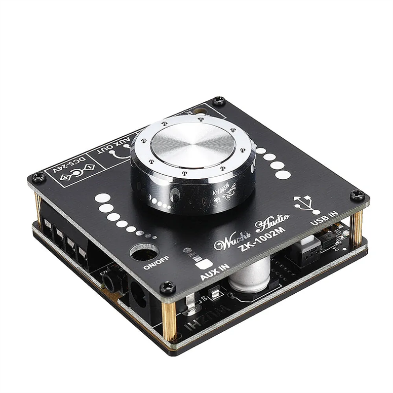 ZK-1002M 2x100W Bluetooth 5.0 USB AUX TPA3116D2 Stereo Amfi Modülü – Ses KontrollüZK-1002M Bluetooth USB AUX 2x100W Amfi | Robo Dünya
