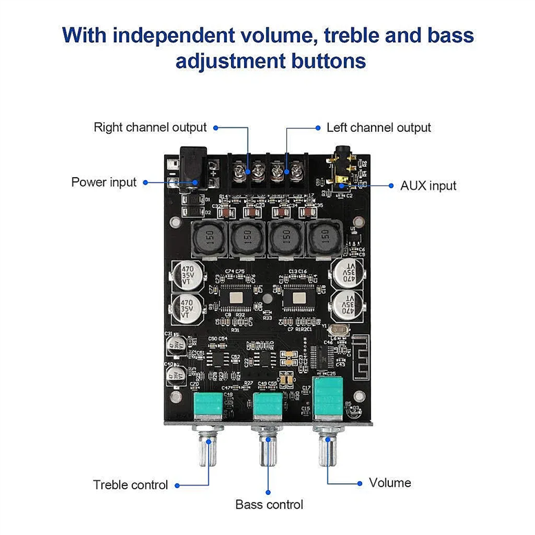 ZK-1002T 2x100W Bluetooth 5.0 TPA3116D2 Stereo Amfi Modülü – Bas/Tiz KontrollüZK-1002T Bluetooth 2x100W Bas Tiz Amfi Modülü | Robo Dünya