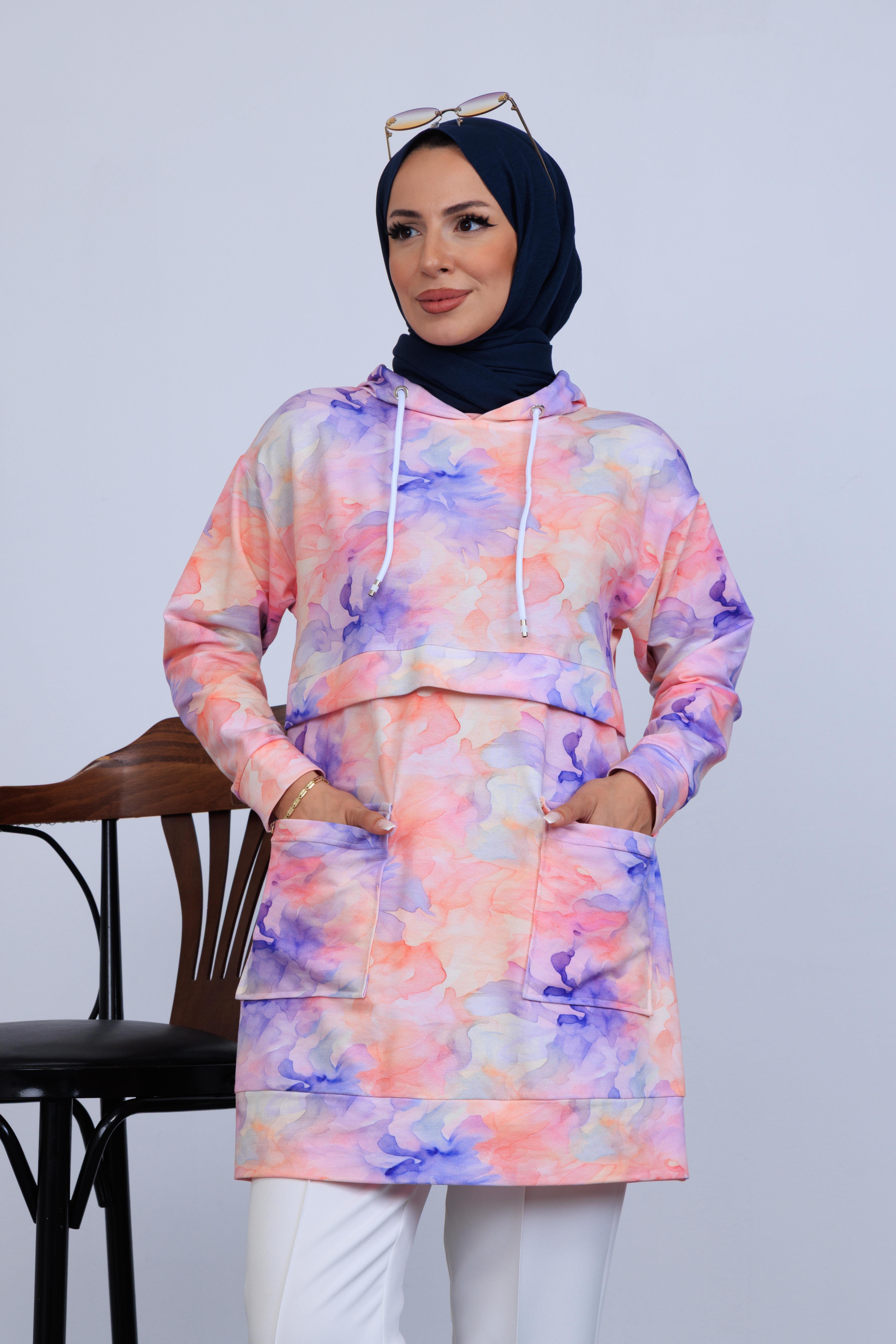 DESENLİ CEP DETAYLI SWEATSHIRT