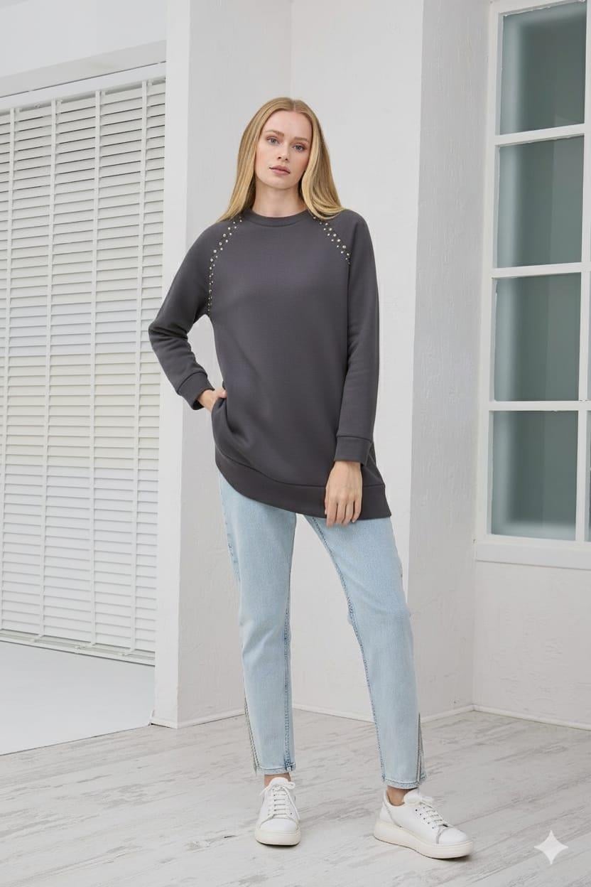 İÇİ POLARLI ZIMBALI SWEATSHIRT