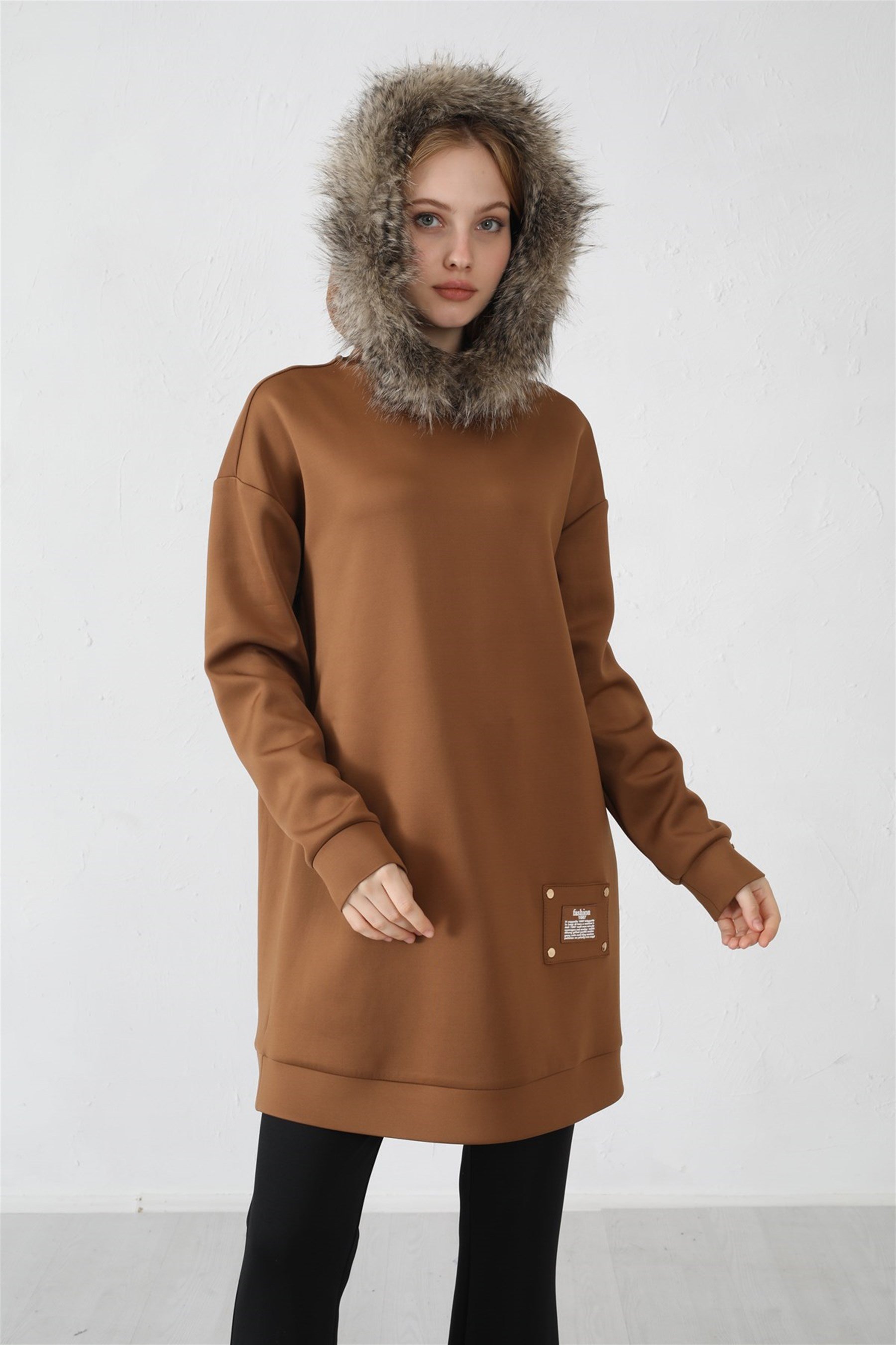 KAPÜŞONLU KÜRKLÜ SCUBA SWEATSHIRT