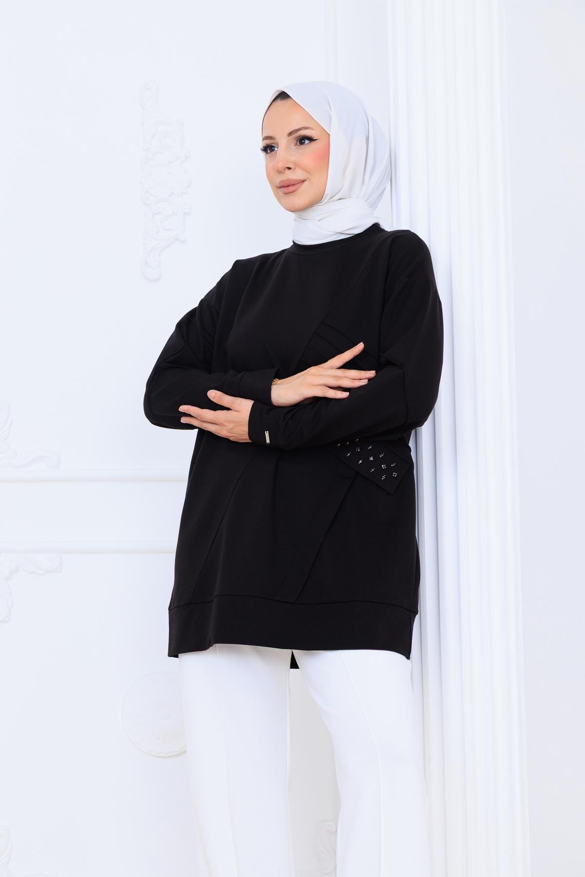 NERVÜR DETAYLI CEBİ TAŞLI TUNİK