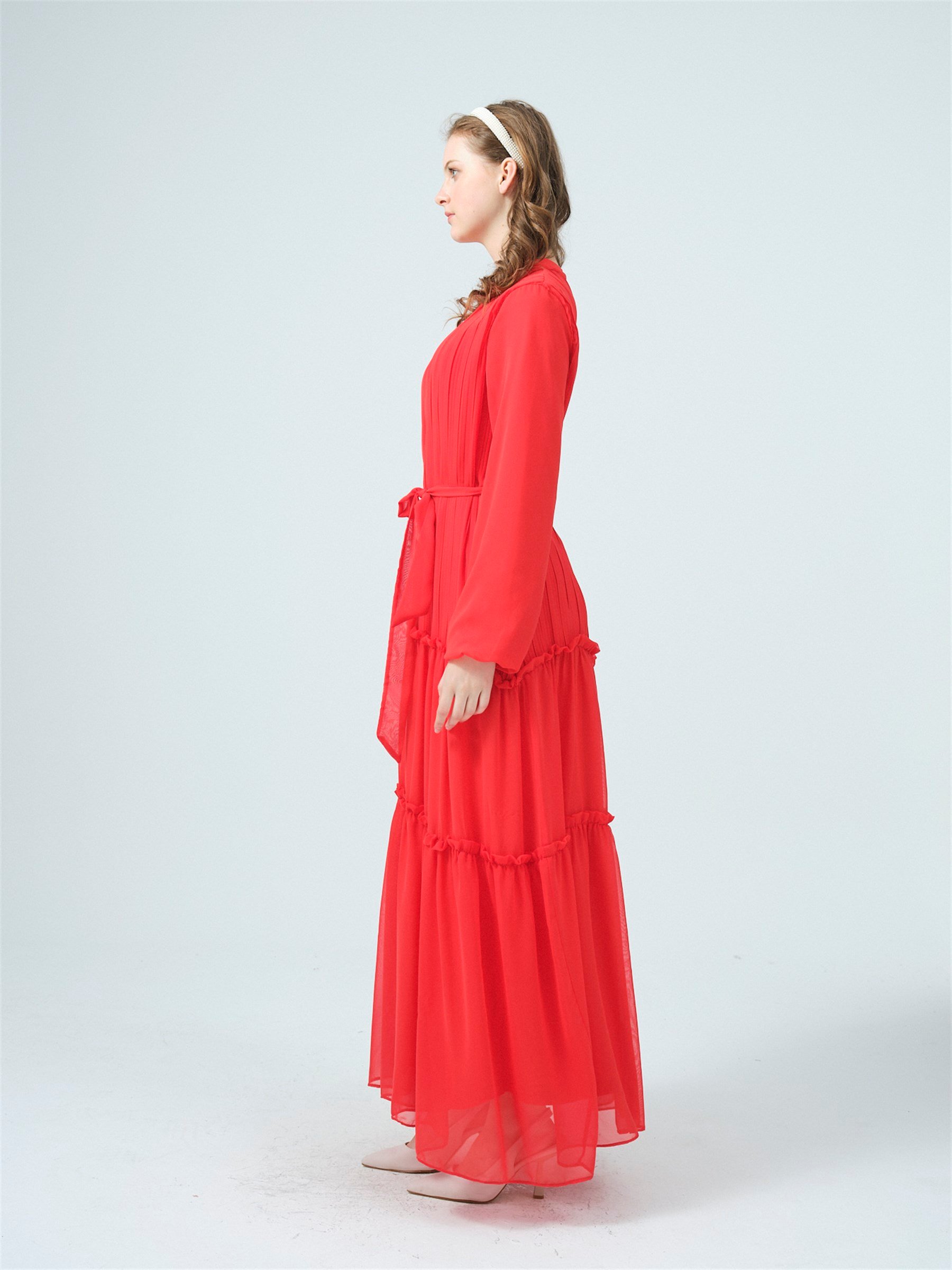 PİLİSELİ ŞİFONLU ELBİSE