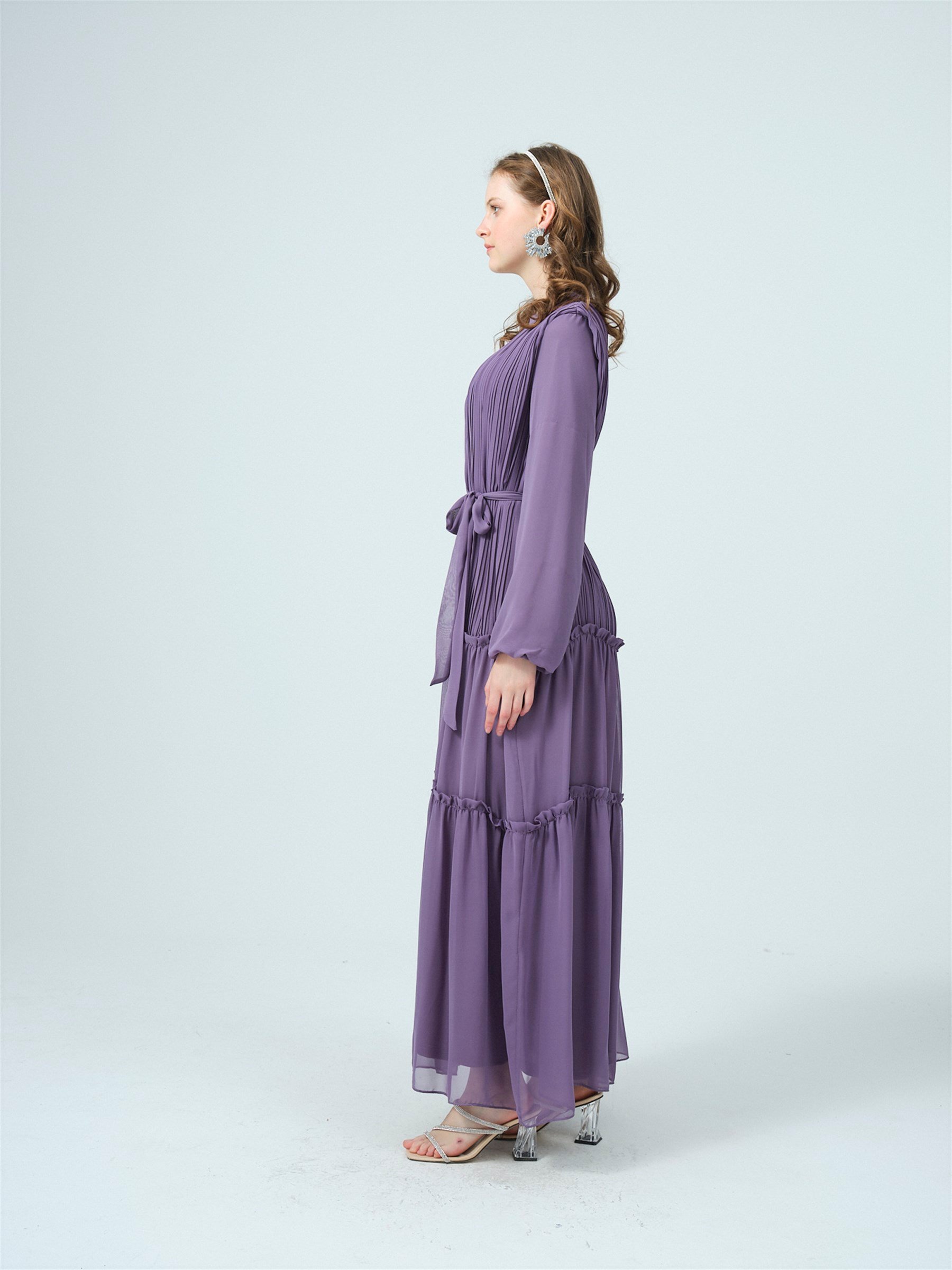 PİLİSELİ ŞİFONLU ELBİSE