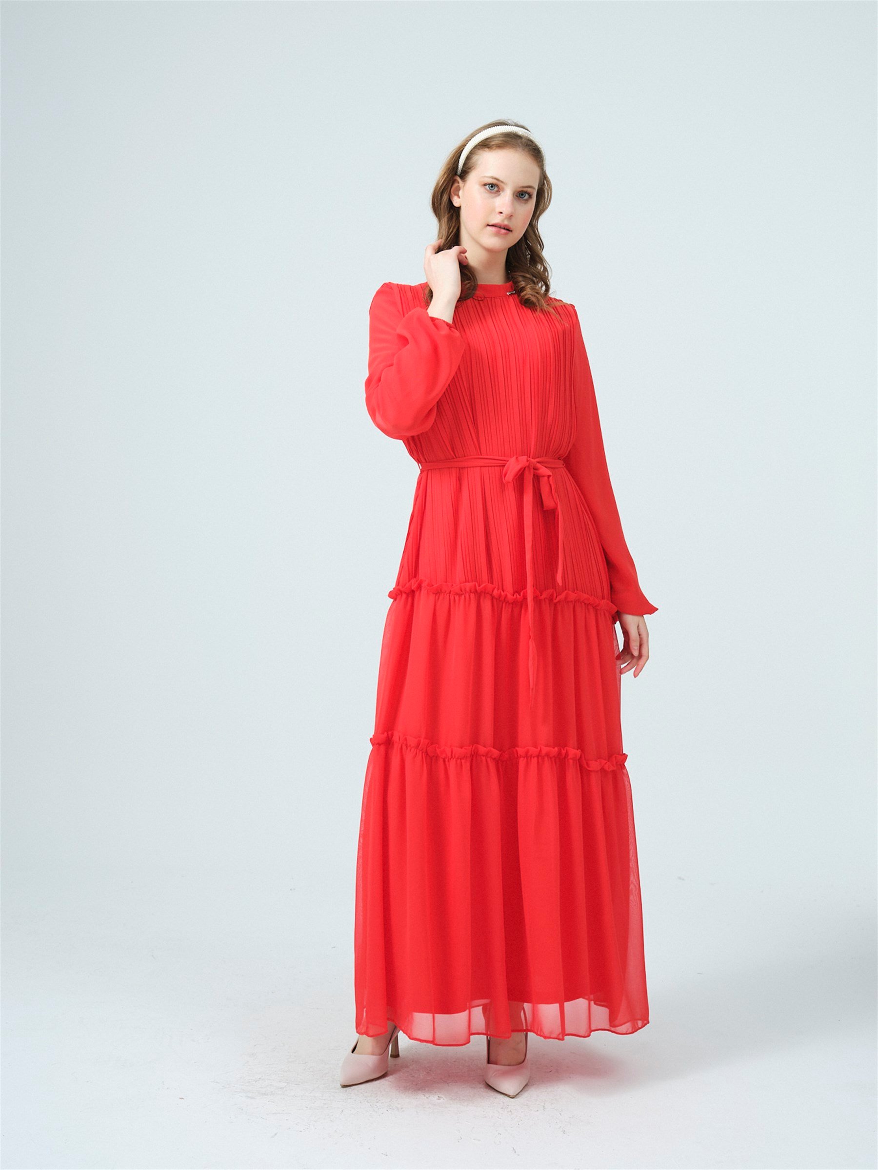 PİLİSELİ ŞİFONLU ELBİSE