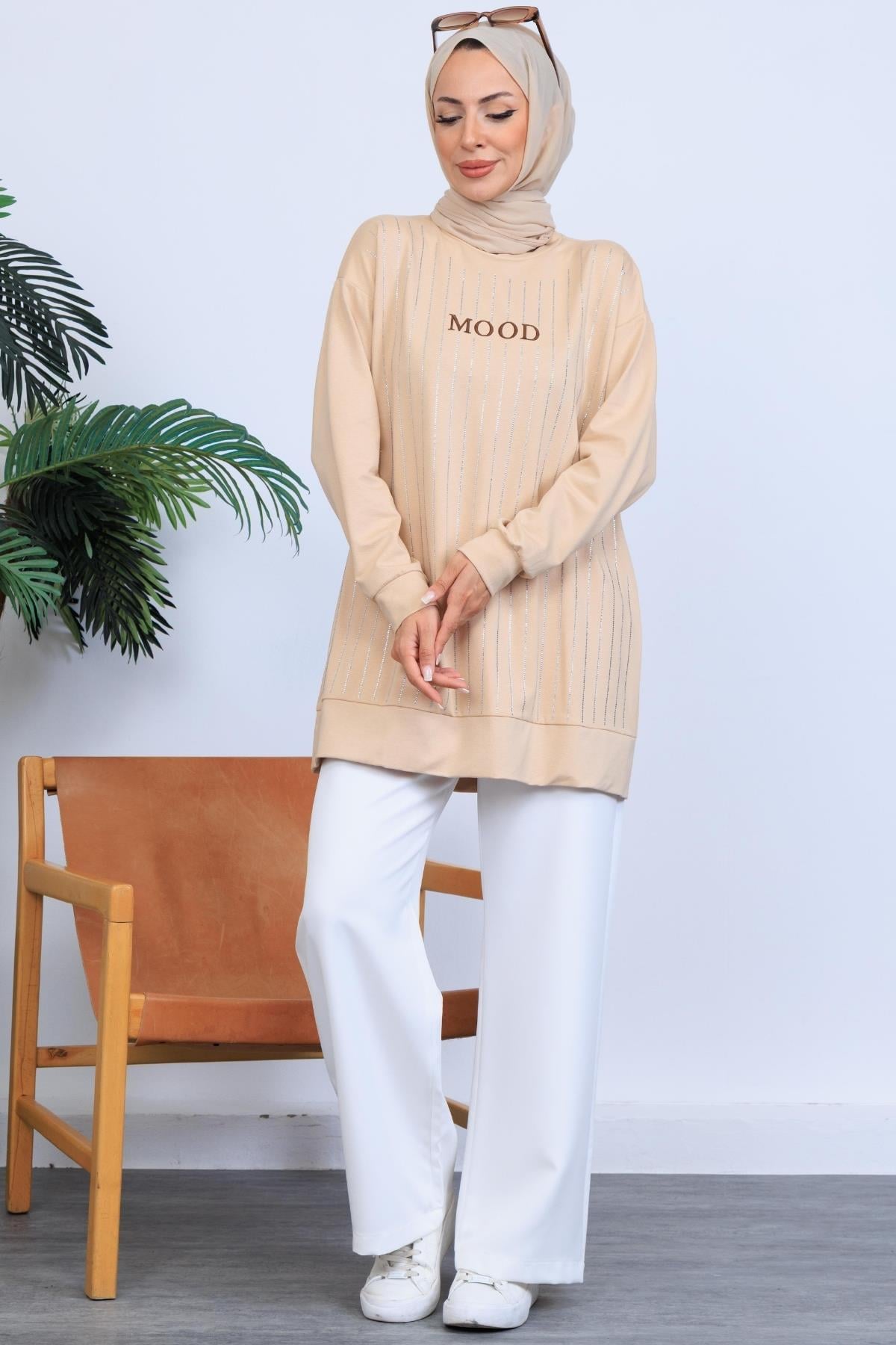 SIRA TAŞLI NAKIŞLI SWEATSHIRT