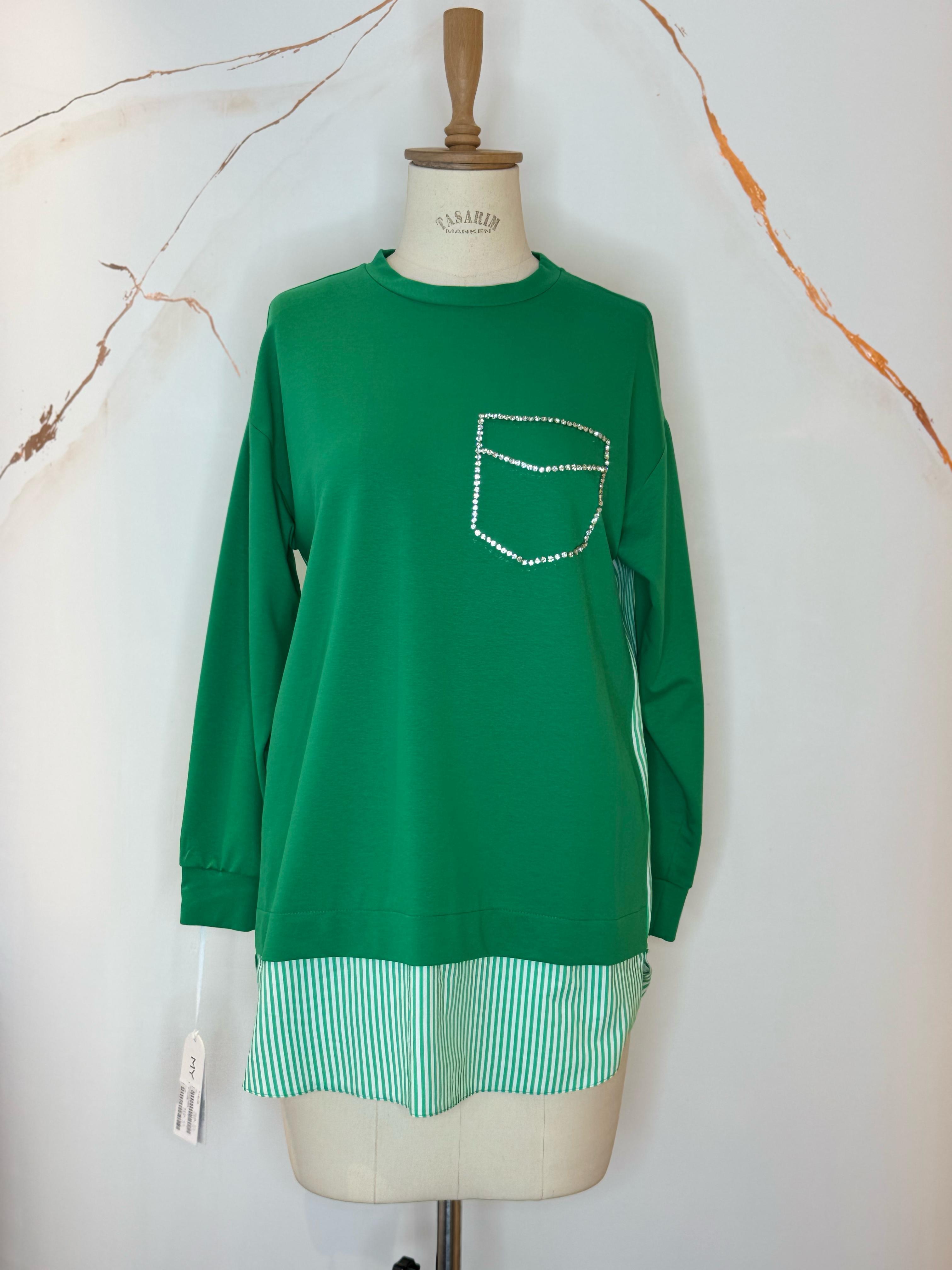 TAŞLI CEPLİ DANTELLİ SWEATSHIRT