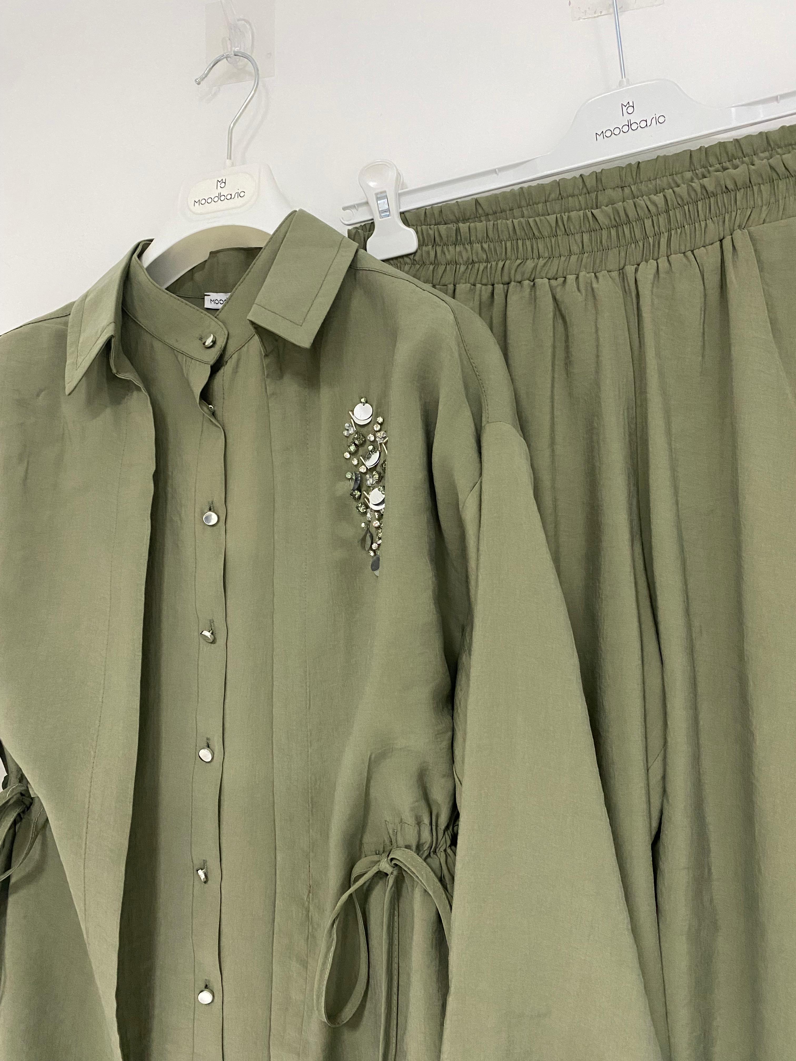 ORGANIC COTTON CUPRA FLOW サイズ2 Embroidered Collar Cupra Two-Piece Set in Khaki