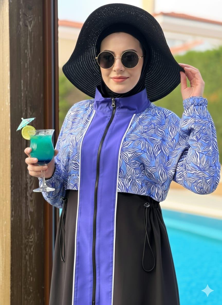 YAPRAK DESENLİ TESETTÜR MAYO