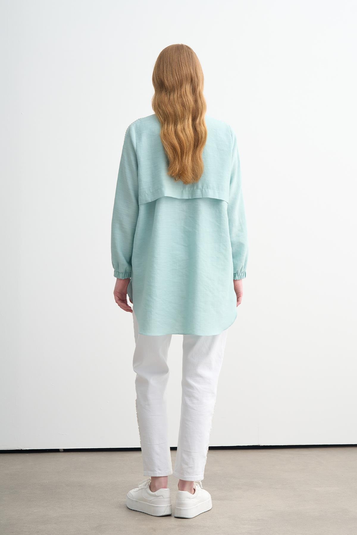ZİNCİR NAKIŞLI BAMBU KETEN GÖMLEK