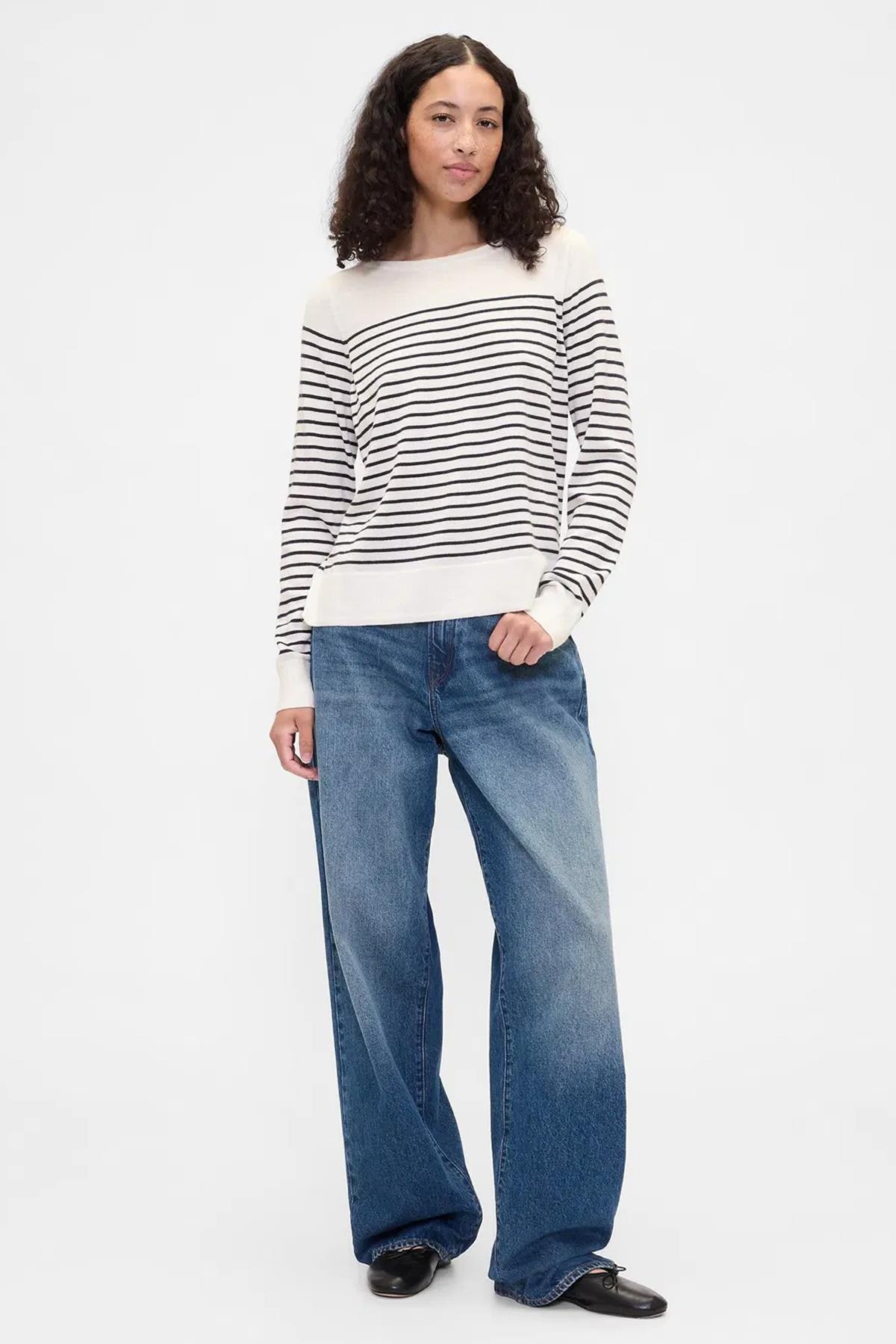 Gap V-Bella Boatneck Stripe Kadın Sweatshirt 791472003