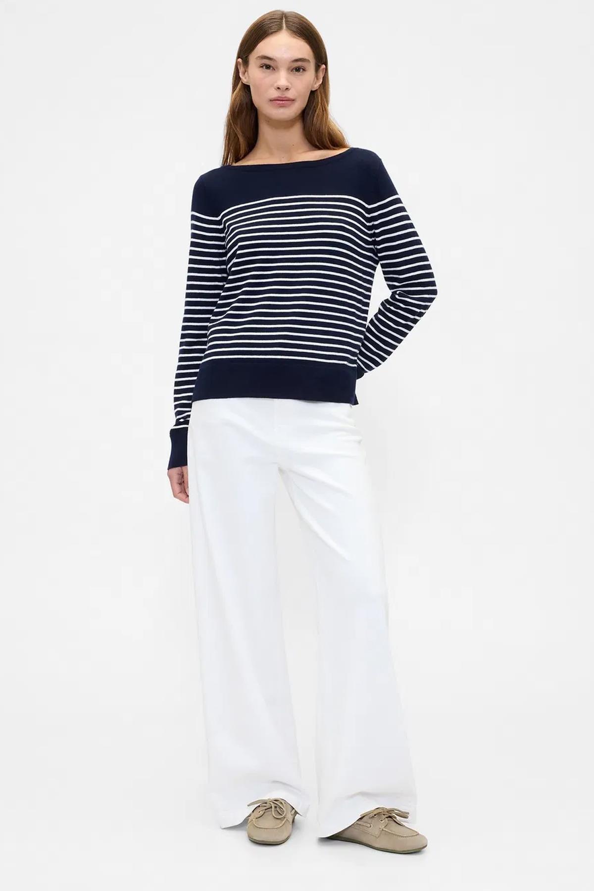 Gap V-Bella Boatneck Stripe Kadın Sweatshirt 791472001