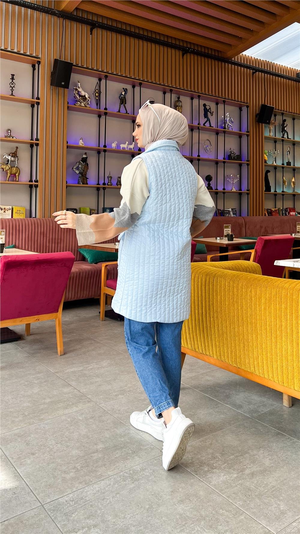 Ahenk Kapitone Yelek - BUZ MAVİSİ
