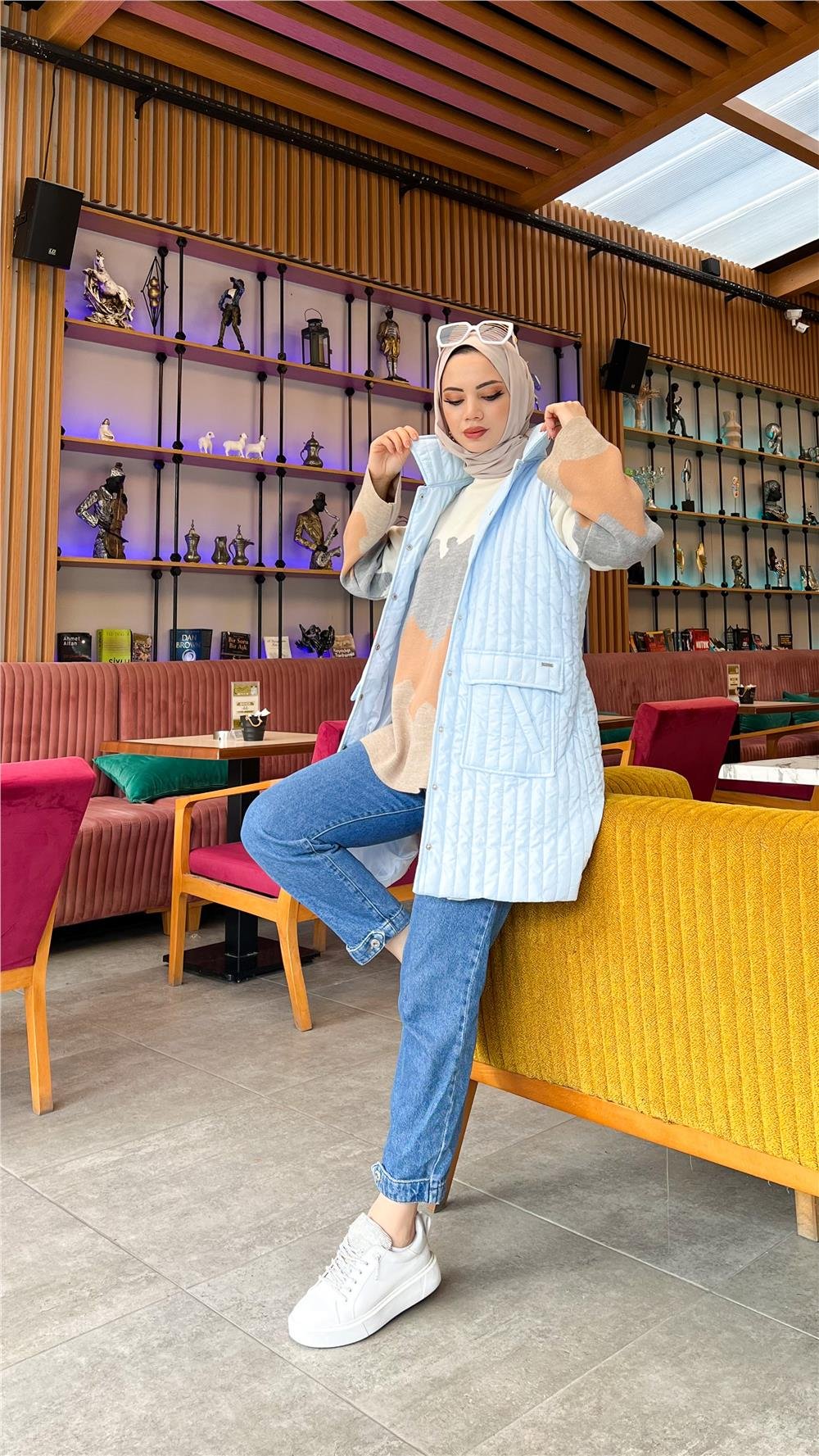 Ahenk Kapitone Yelek - BUZ MAVİSİ