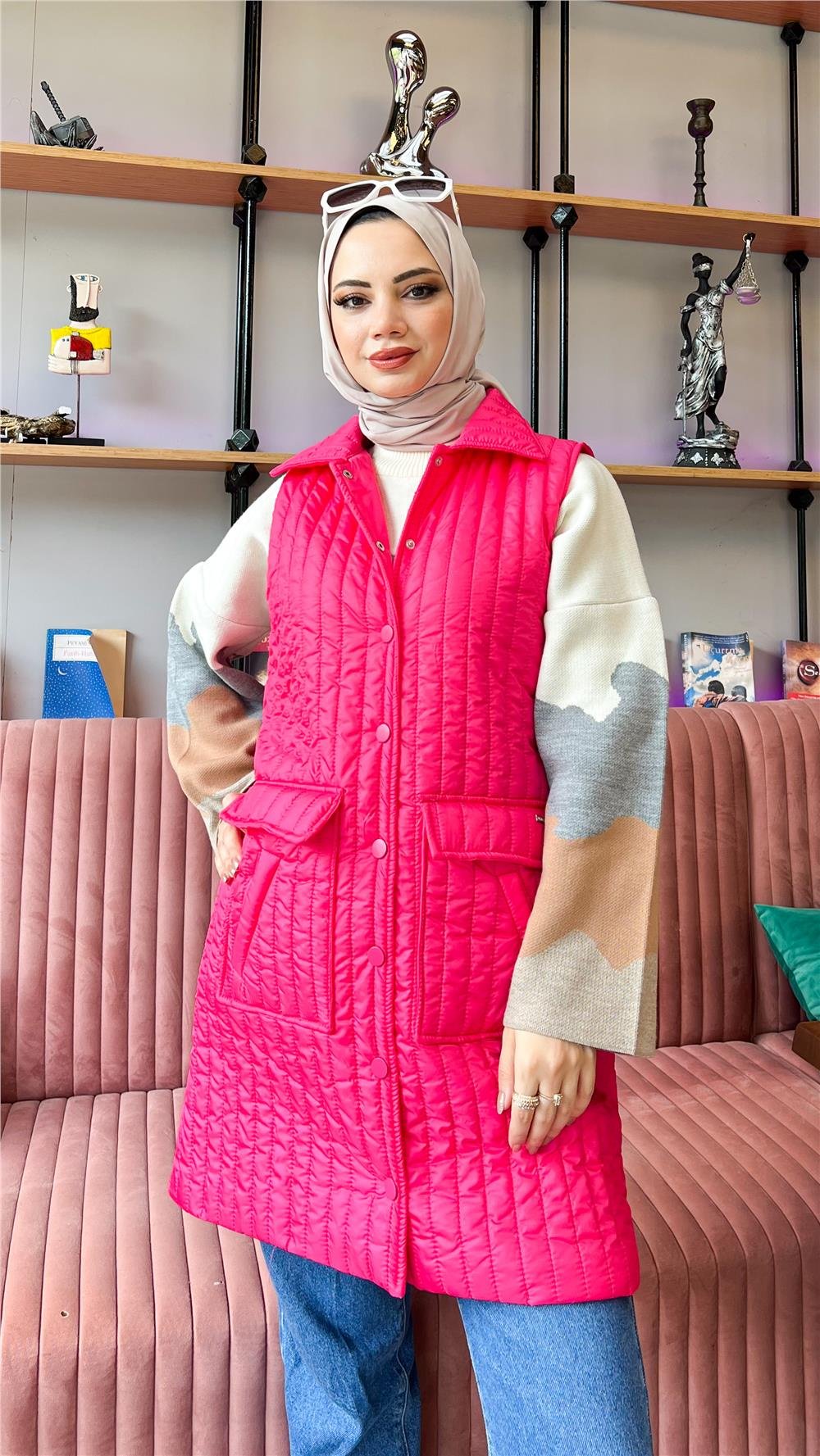 Ahenk Kapitone Yelek - FUŞYA