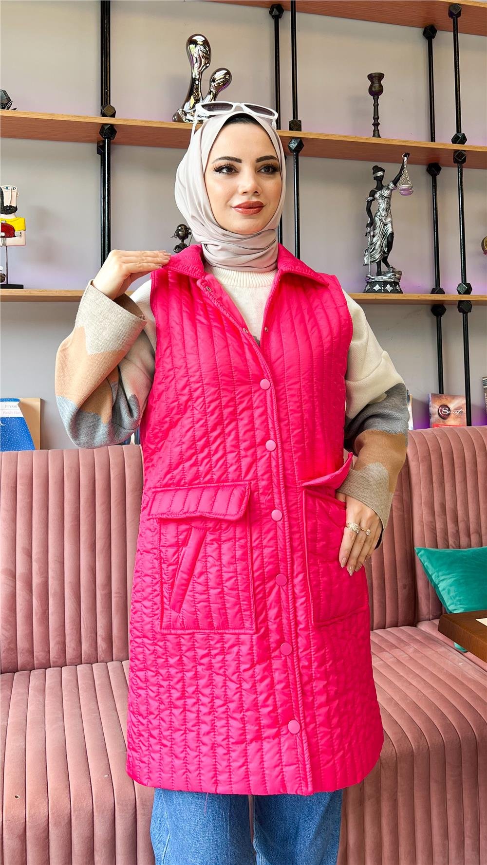 Ahenk Kapitone Yelek - FUŞYA