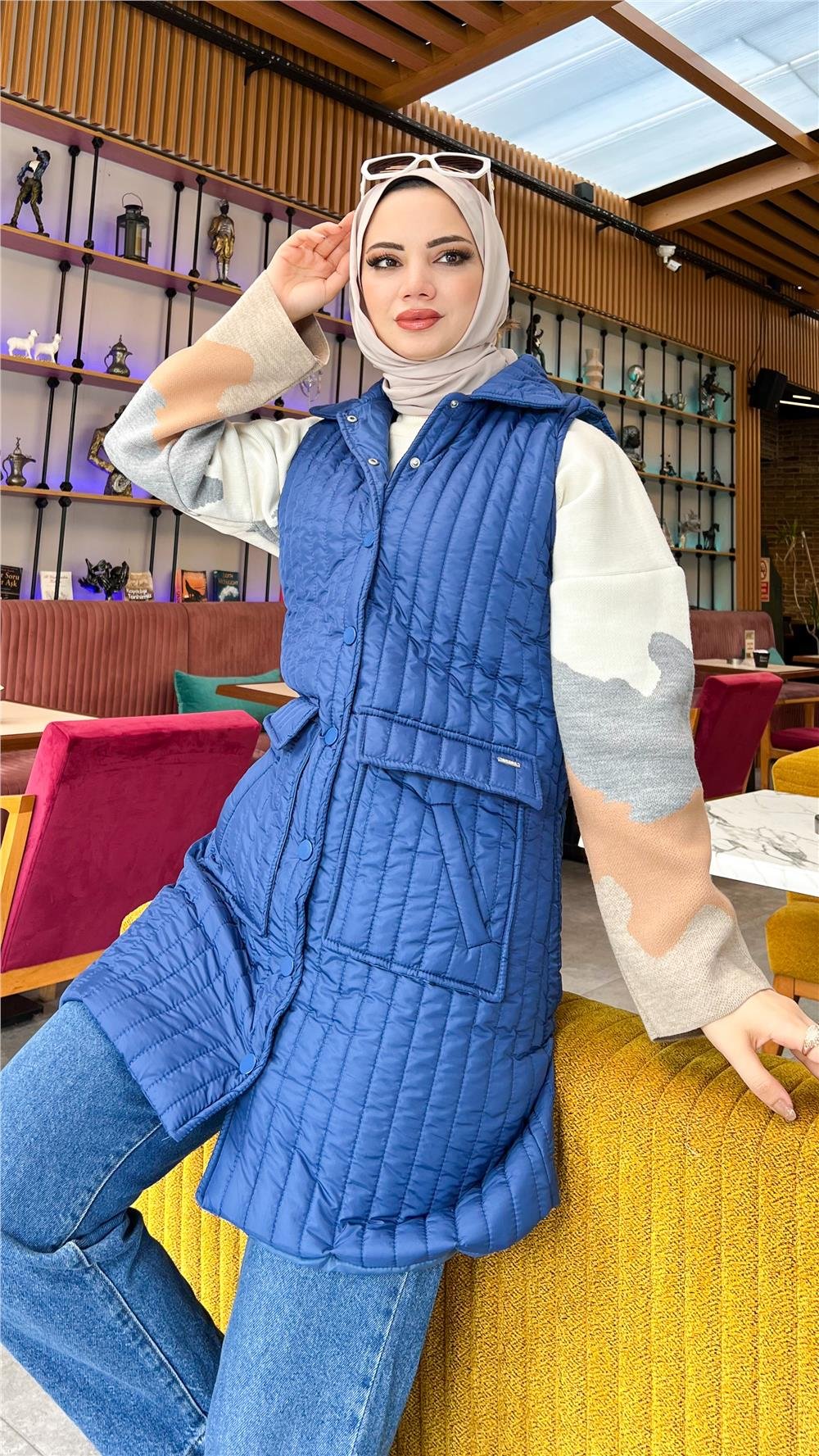 Ahenk Kapitone Yelek - İNDİGO