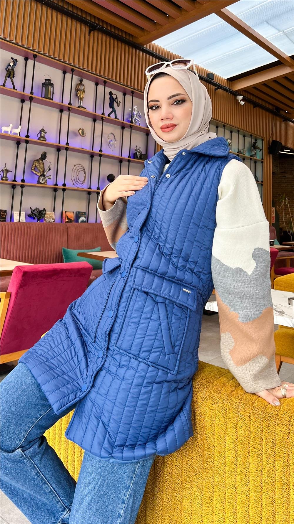 Ahenk Kapitone Yelek - İNDİGO