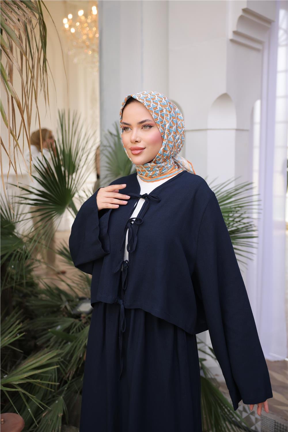 Bağcık Düğmeli Kıs aRahat Kesim Tunik - Cepli Etek Takımı - (-) - 71285 - Lacivert