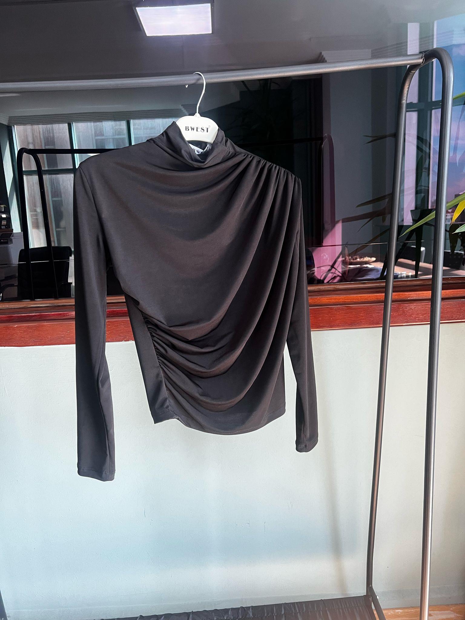 Boğazlı Uzun Kollu Sade Bluz - 71264.003 - Siyah
