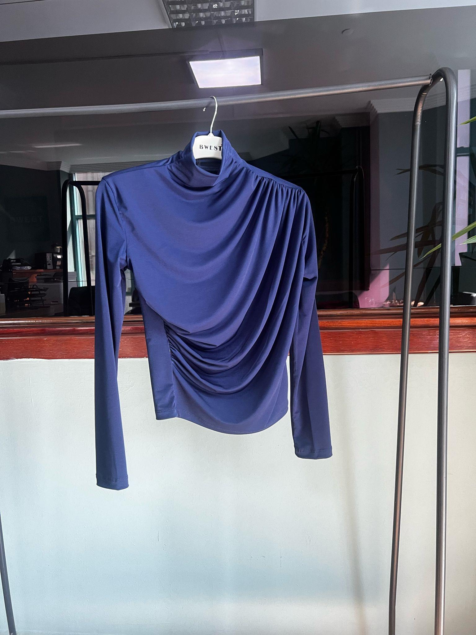 Boğazlı Uzun Kollu Sade Bluz - 71264.015 - Lacivert