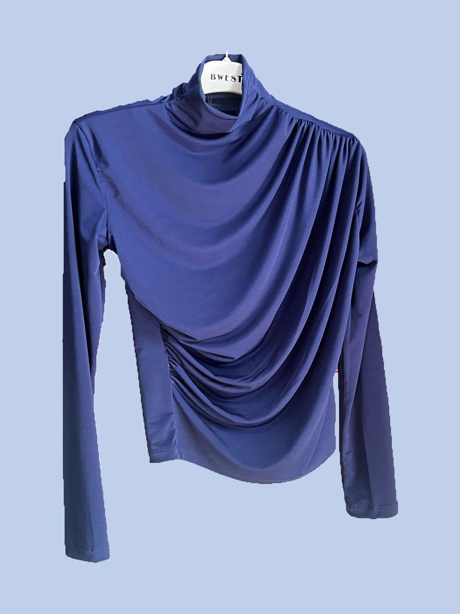 Boğazlı Uzun Kollu Sade Bluz - 71264.015 - Lacivert