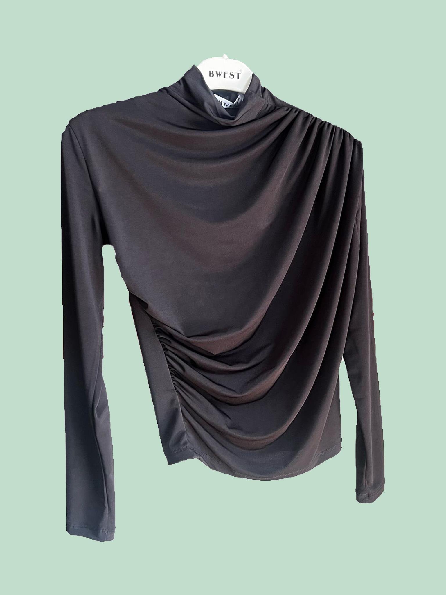 Boğazlı Uzun Kollu Sade Bluz - 71264.003 - Siyah