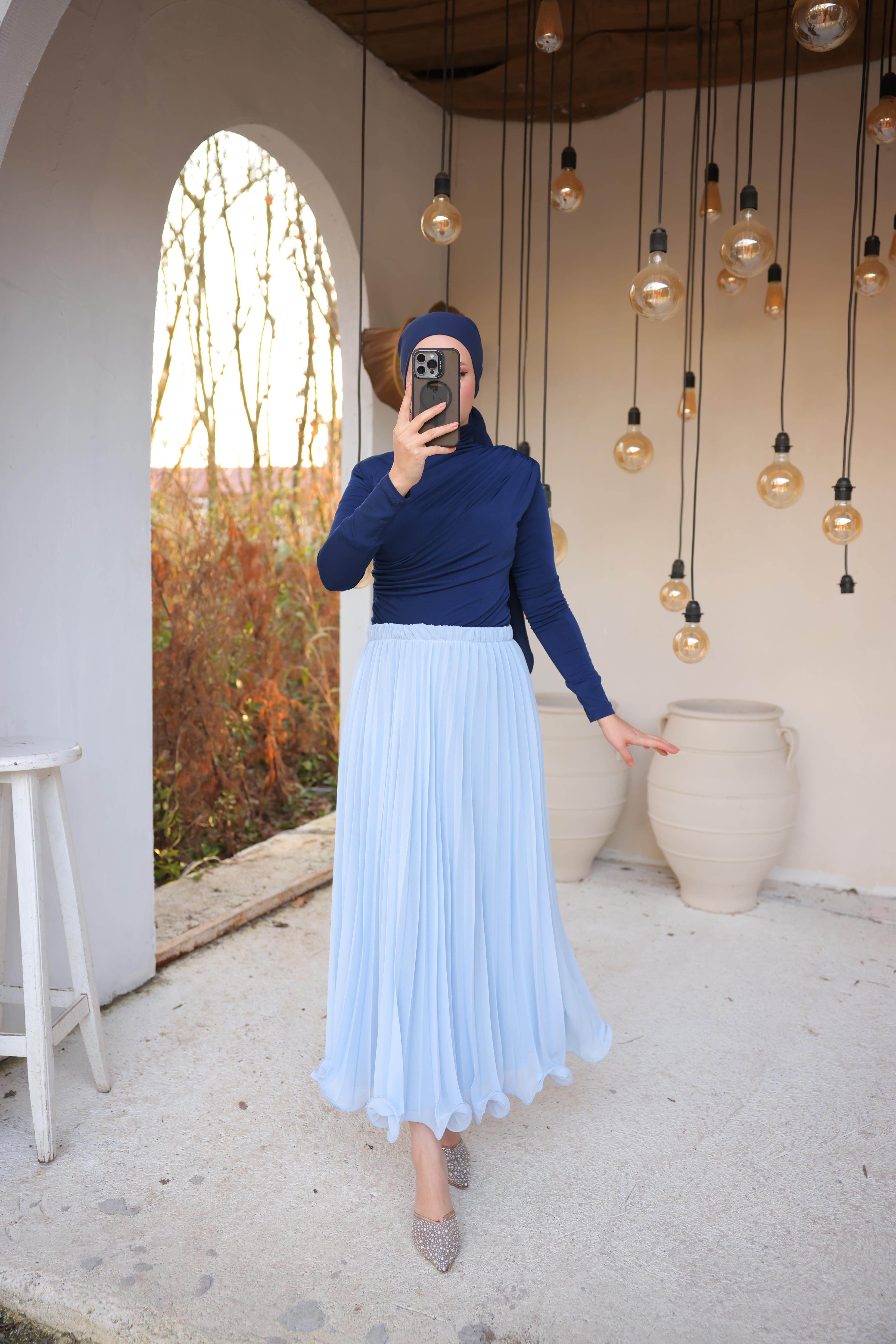 Boğazlı Uzun Kollu Sade Bluz - 71264.015 - Lacivert