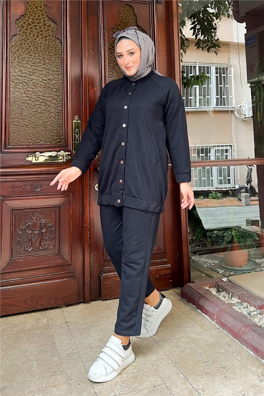 Çıtçıtlı Yandan Cepli İkili Sade Basic Eşofman Spor Takımı - 12009 - Lacivert