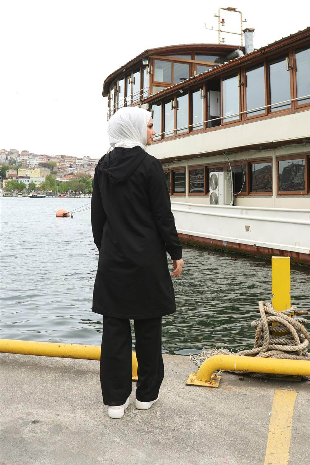 Fermuarlı Cepli Kapşonlu İkili Tesettür Eşofman Takımı - 71184.003 - Siyah