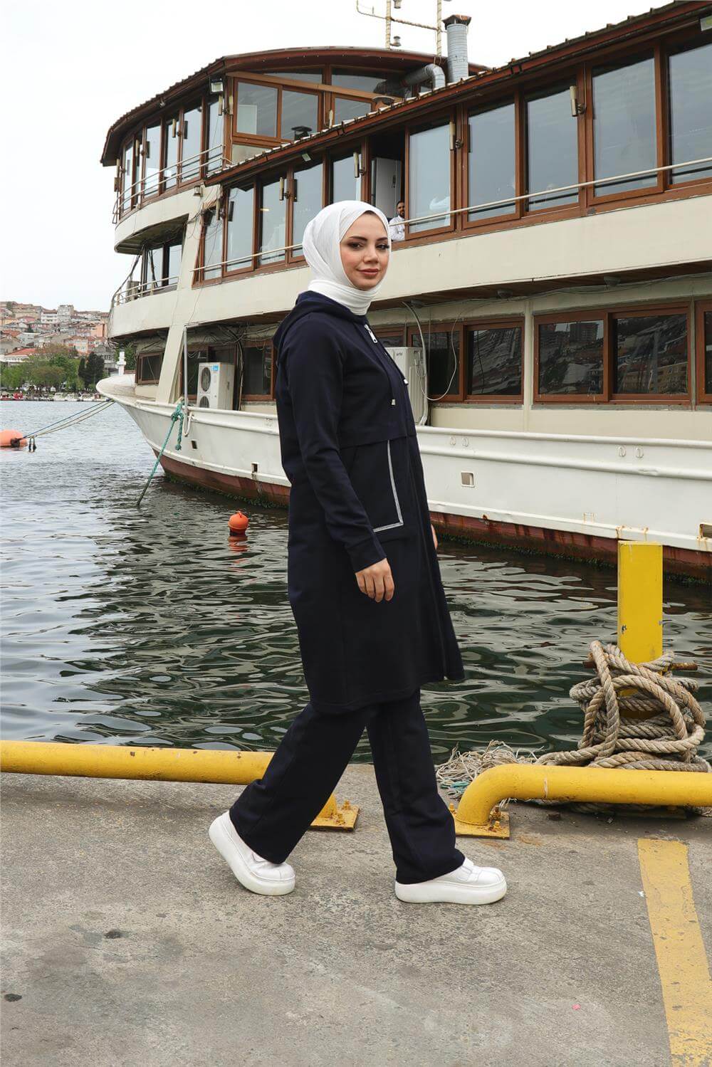 Fermuarlı Cepli Kapşonlu İkili Tesettür Eşofman Takımı - 71184.015 - Lacivert