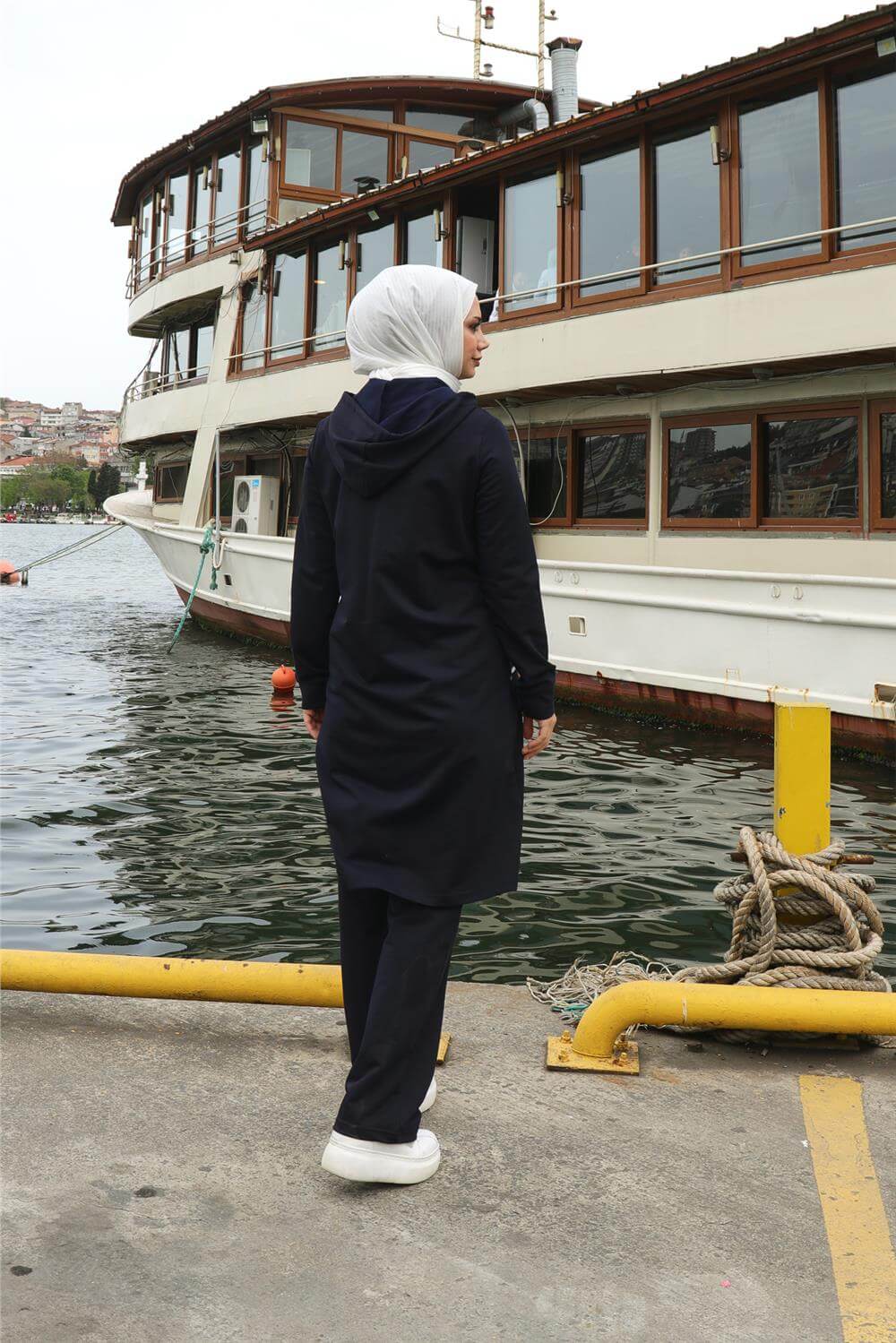 Fermuarlı Cepli Kapşonlu İkili Tesettür Eşofman Takımı - 71184.015 - Lacivert